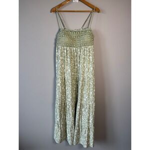 No Boundaries Sage Green Floral Crochet Tiered Maxi Dress Boho Cottagecore XL